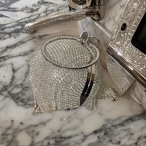 Ball rhinestone purse with dangling chains